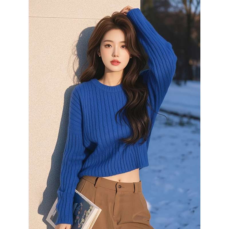 克莱因蓝毛衣内搭秋冬可外穿高级感韩系简约百搭克莱克莱因蓝韩系