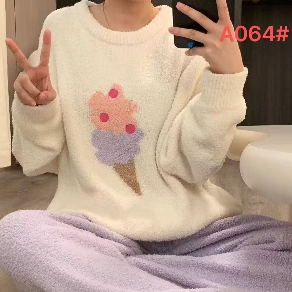 冬季保暖加厚加绒可爱可外穿睡衣女长袖套装少女甜美学生家居服