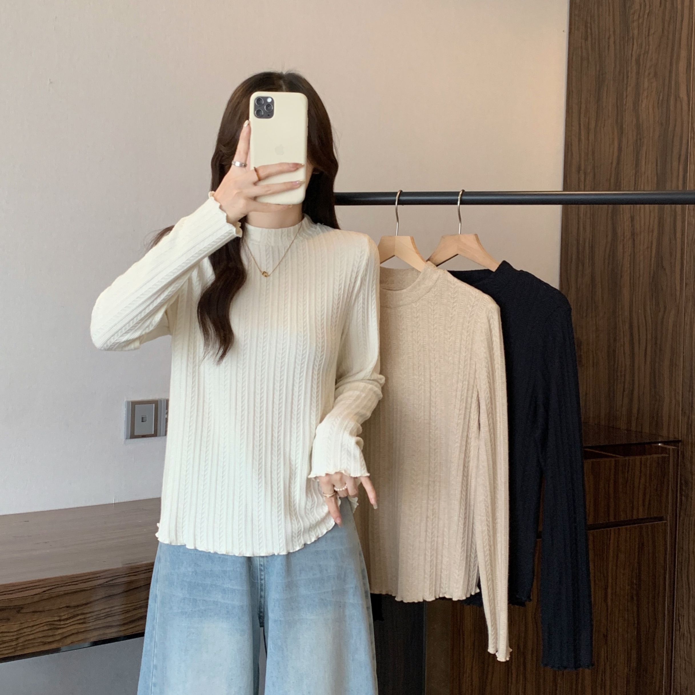 【PKGIRL心选】设计感显瘦长袖打底衫冬季正肩减龄内搭上衣80628