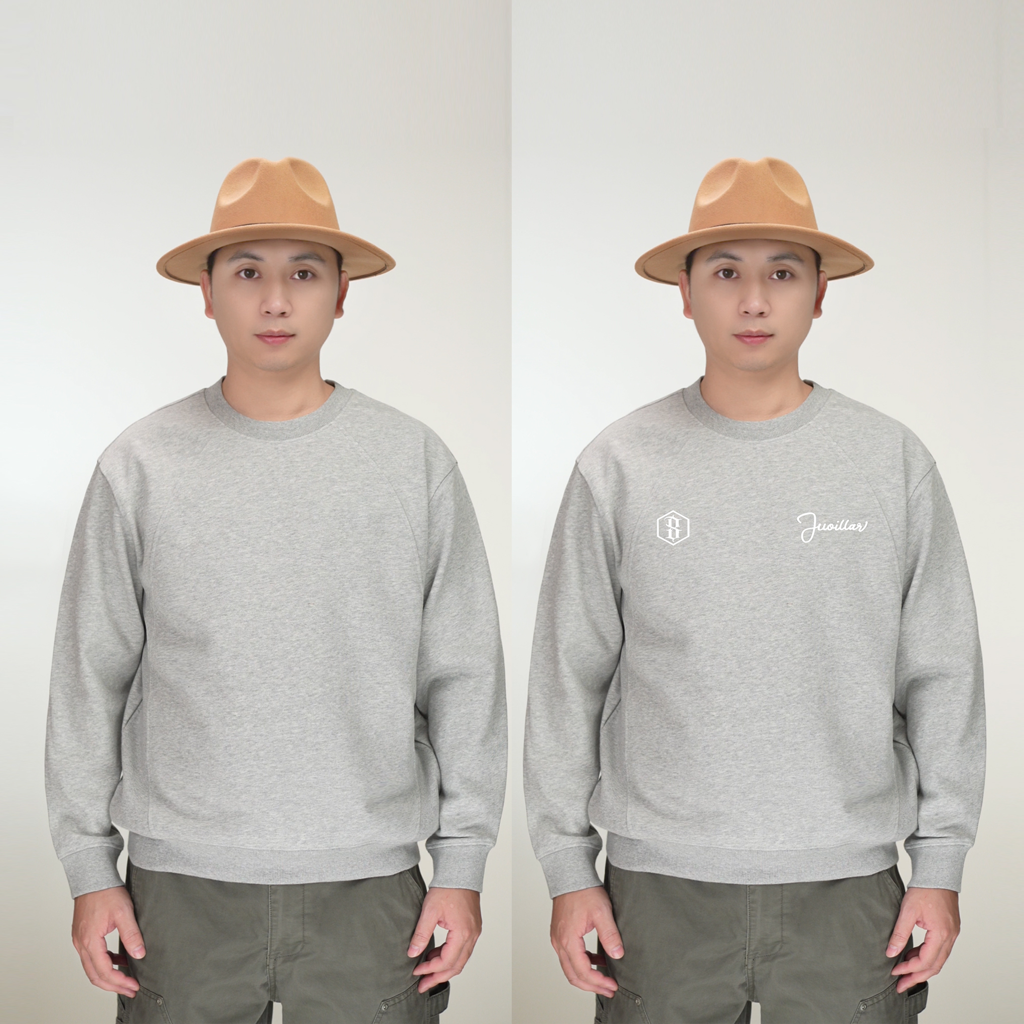 JUOILLAR短宽版结构圆领卫衣纯色字母加绒加厚秋冬休闲男士长袖