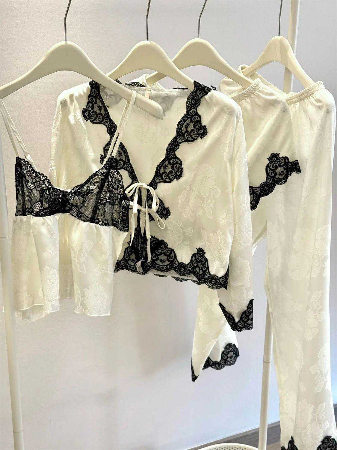 睡衣女款爆款2025新款冰雪丝高级感吊带短裤长袖长裤四件套家居服