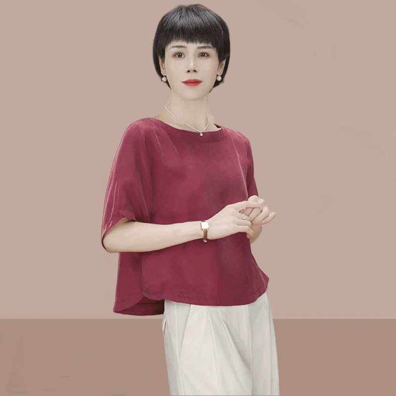 中年妈妈装短袖t恤女装2025年夏季新款宽松显瘦气质圆领小衫上衣