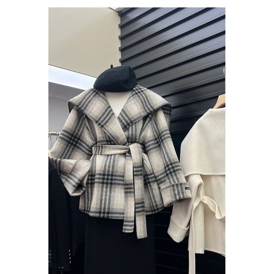 2025新款韩系小香风收腰呢子大衣高级感名媛气质格纹毛呢外套女冬