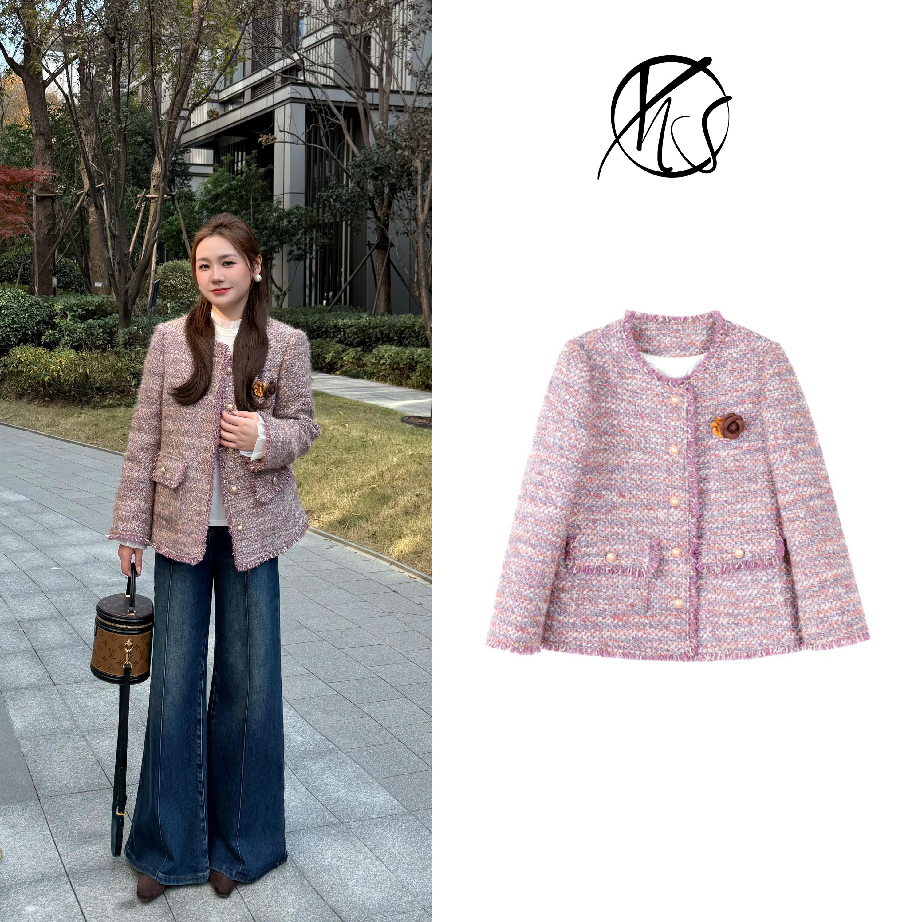 NANJIE/楠姐【江南美人】冬季精致编织小香风90白鸭绒羽绒服XNS6797