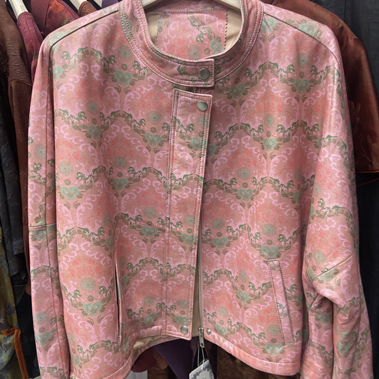 标准宽松型圆领常规款印花皮衣网红春秋中国风外套