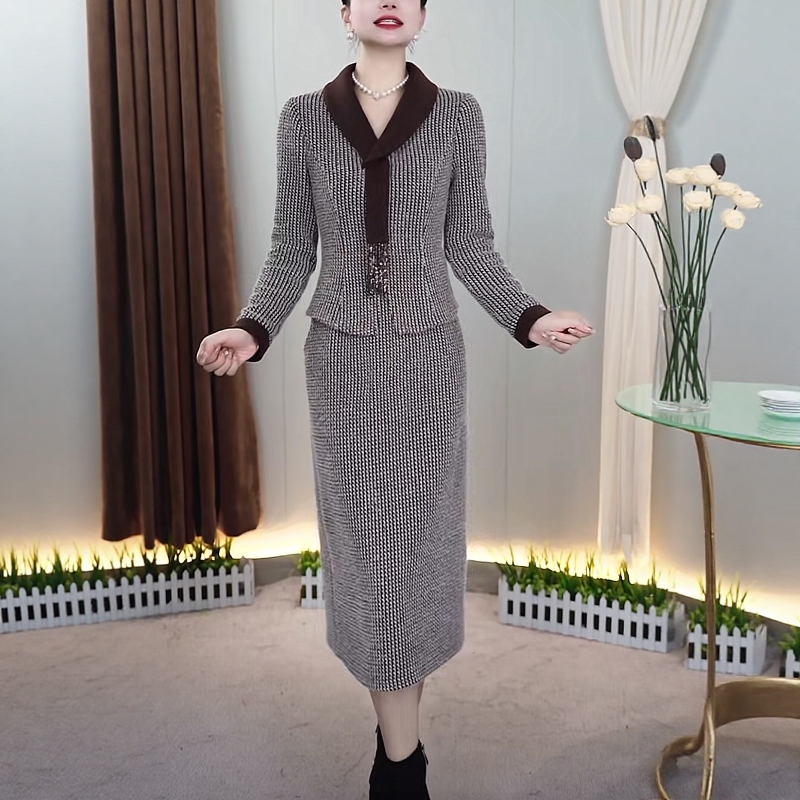 3558新款妈妈装假两件洋气时尚减龄修身遮肉连衣裙