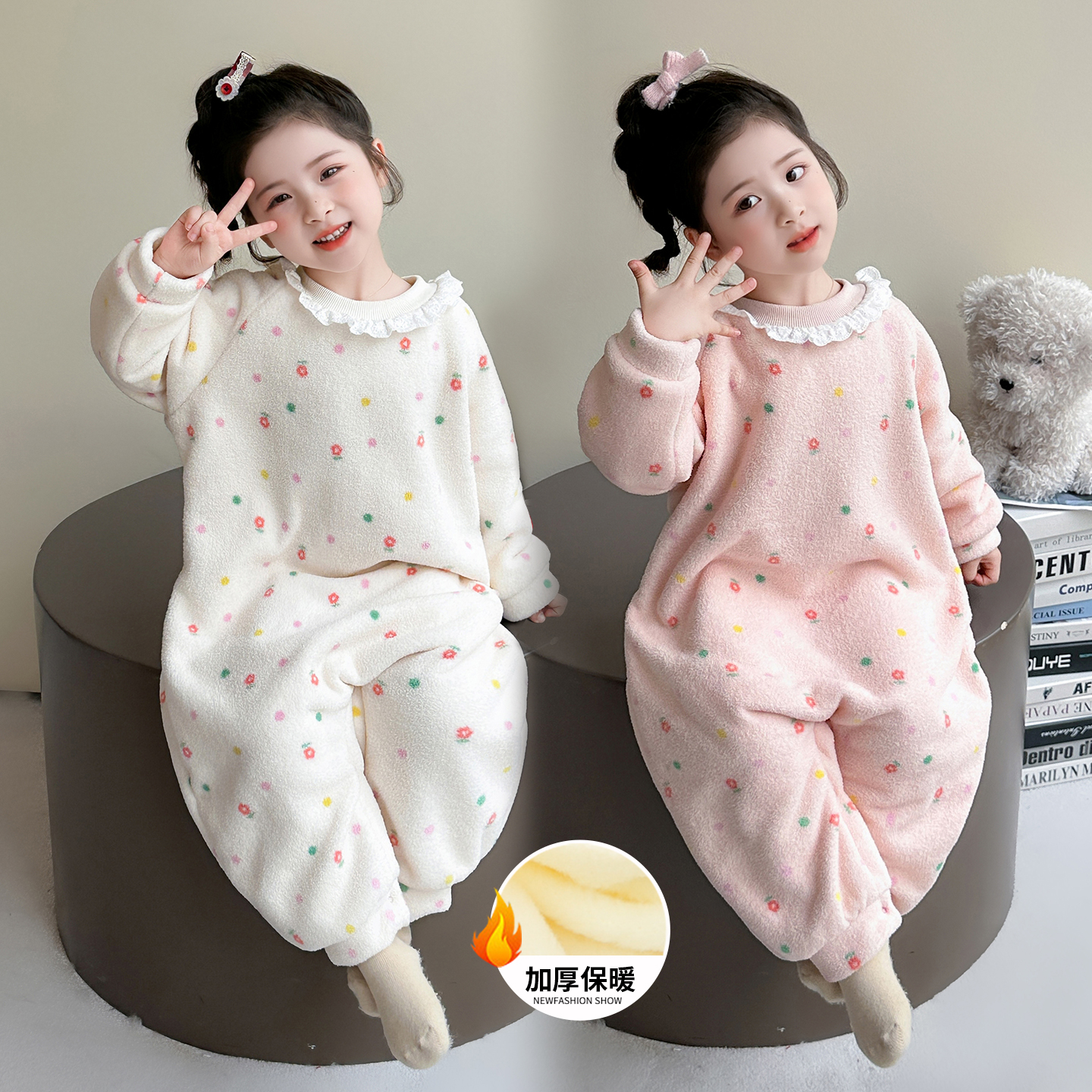 儿童连体睡衣冬季珊瑚绒双层加绒加厚婴儿宝宝防踢被睡袋女童爬服