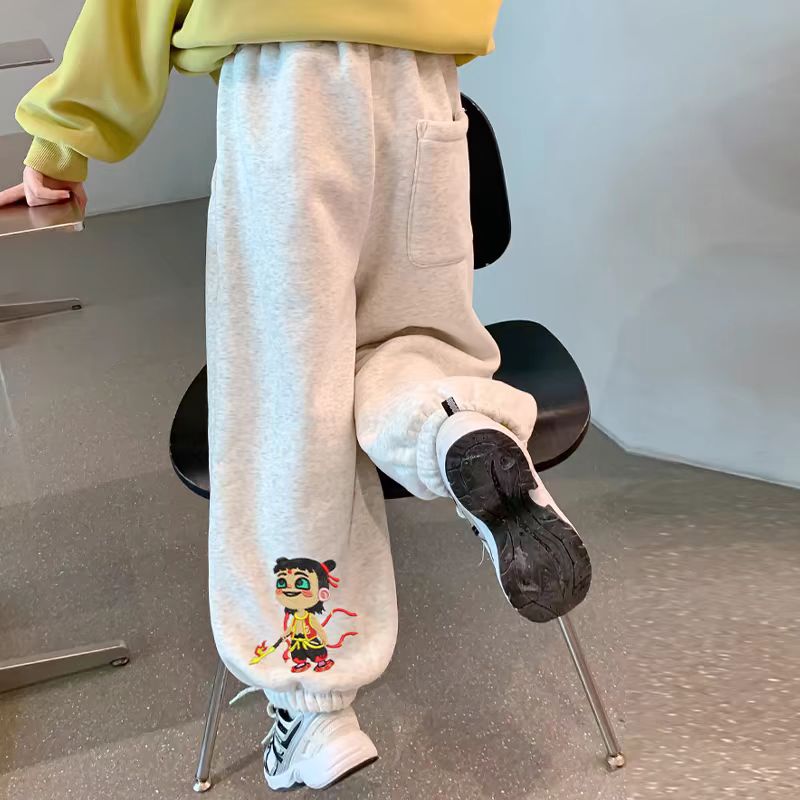 女童休闲裤春秋款哪吒刺绣2025新款中大儿童宽松卫裤女孩运动裤潮