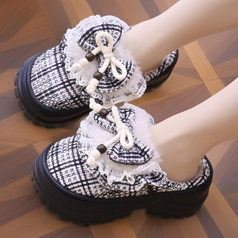 甜美棉拖鞋女士冬天居家室内可爱公主风保暖百搭毛毛棉拖鞋可外穿