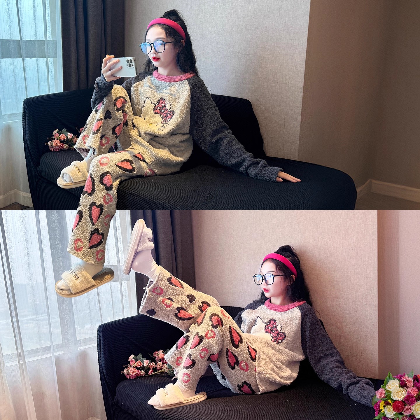 女童加绒睡衣套装2025新款女孩冬季加厚珊瑚绒家居服儿童洋气衣服