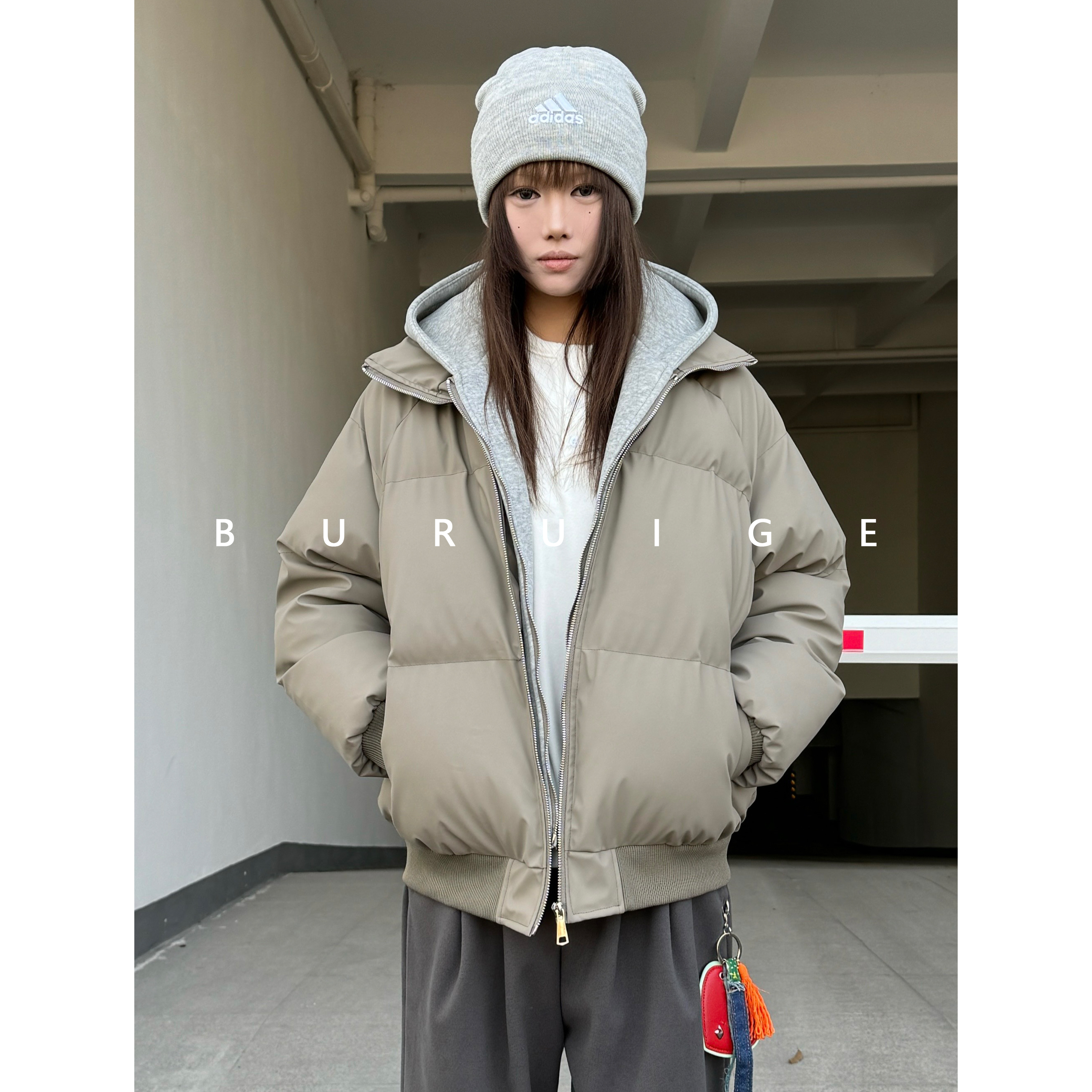 BURUIGE重磅假两件棉服外套男女冬cleanfit拼接加厚棉衣高街痞帅