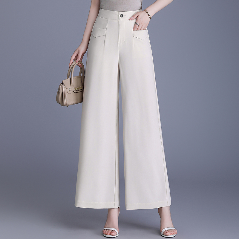 夏季通勤百搭冰丝西装裤高腰垂感直筒裤宽松显瘦阔腿裤白色休闲裤