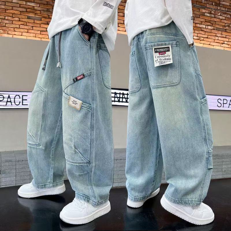 男童牛仔裤洋气百搭2025春秋休闲宽松裤中大童春秋款直筒牛仔裤