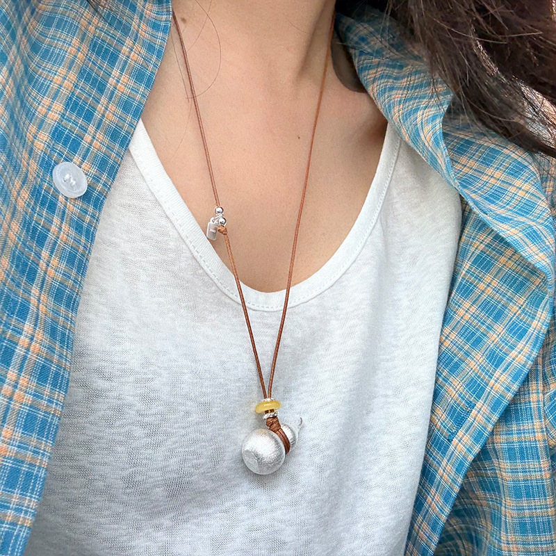 坠链均925银 磨砂葫芦棕绳项链女简约新中式毛衣链时尚百搭
