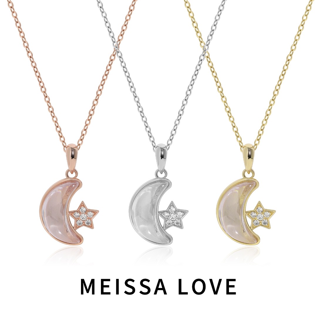 坠链均925银合成锆石 柔光星月项链 五角星星月亮吊坠精致首饰品