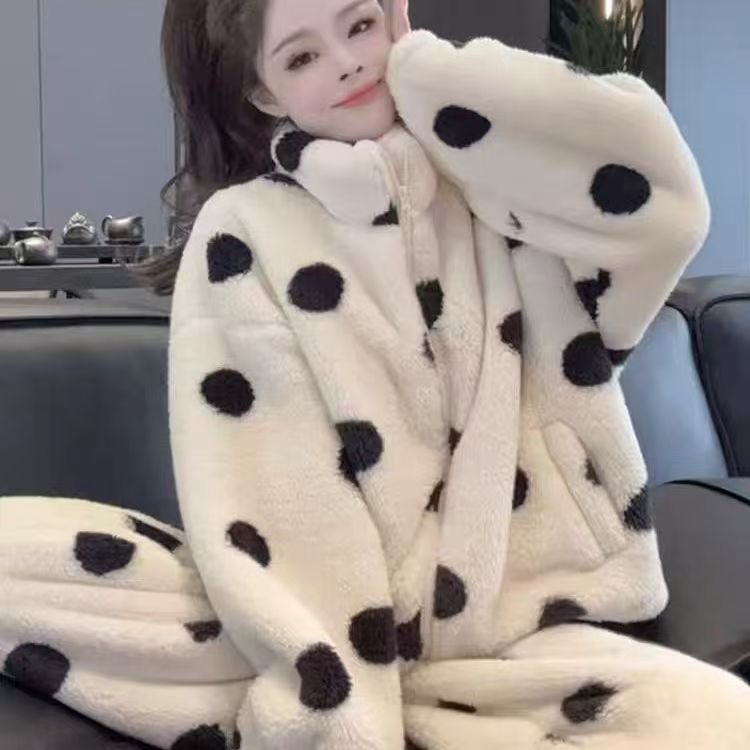 【高品质加绒加厚】秋冬波点珊瑚甜美小众公主风外穿保暖家居服