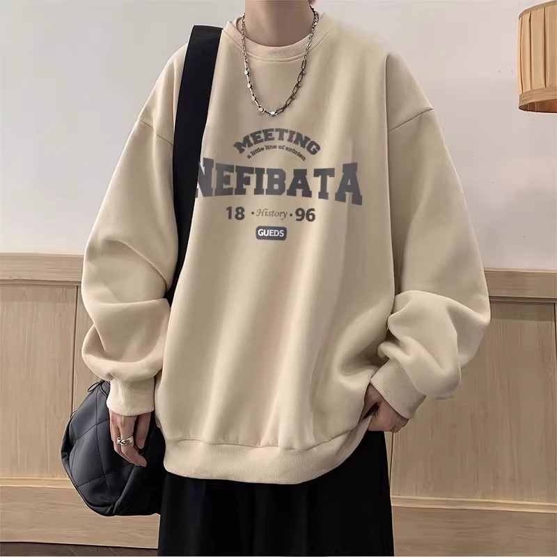 秋冬季字母印花圆领卫衣男女款加绒加厚美式潮牌宽松百搭上衣外套