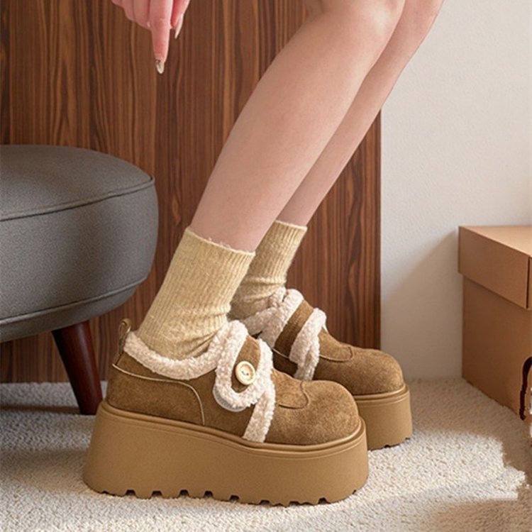 白色复古加绒加厚防滑厚底棉鞋女冬外穿2025新款增高雪地勃肯鞋子