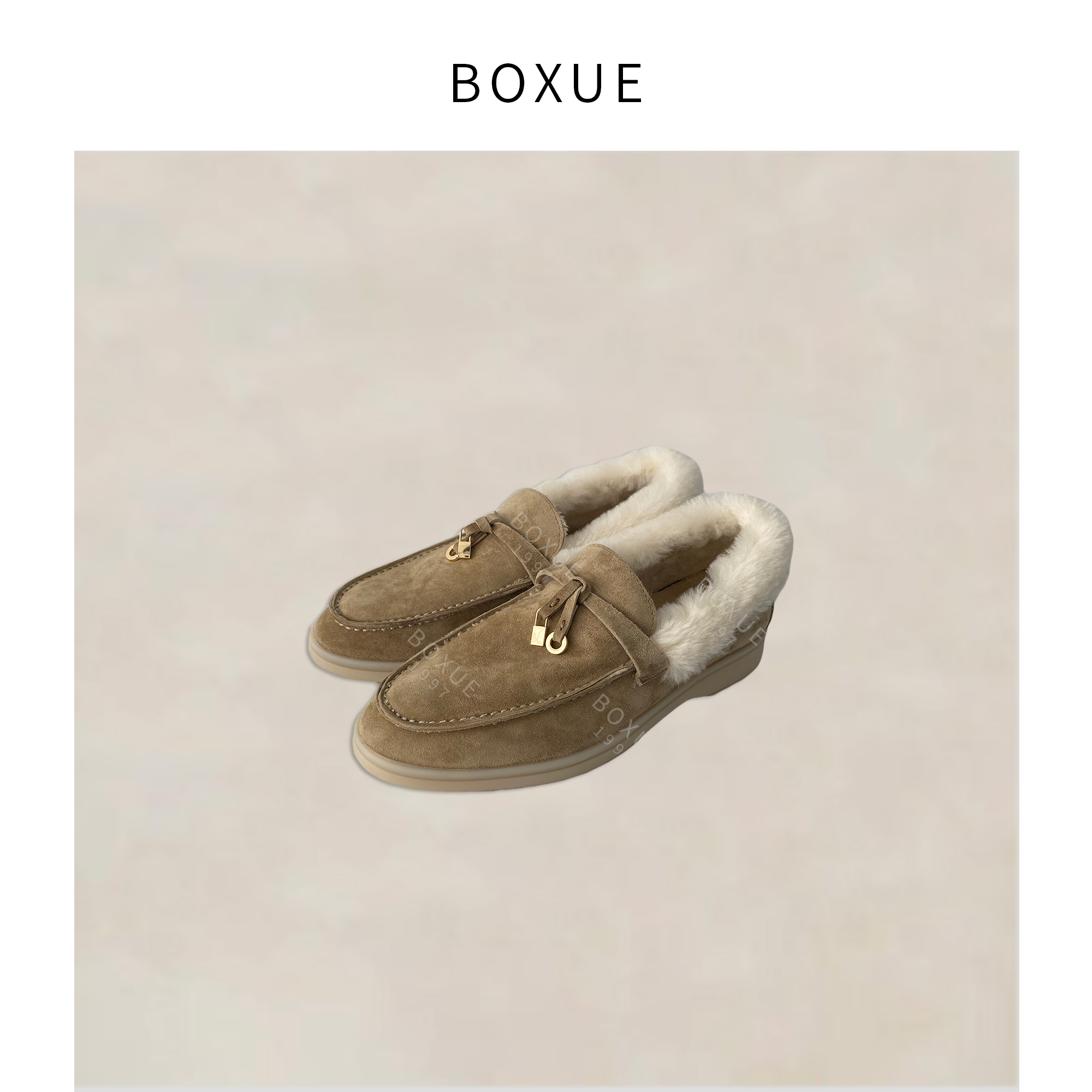 BOXUE  2025反绒羊皮革平底舒适懒人乐福鞋鞋子#X25933621D
