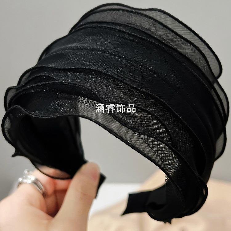 黑色宽边发箍女遮白发头饰波点欧根纱发卡齿防滑头箍加宽遮盖神器