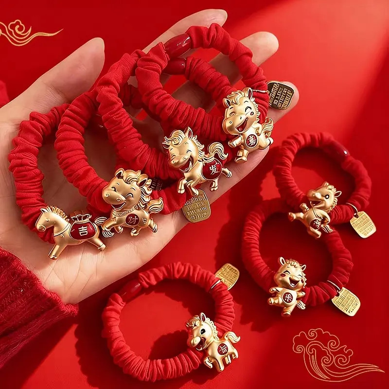2026马年本命年红色发圈头绳皮筋女扎头发喜庆头饰高弹力可爱发绳