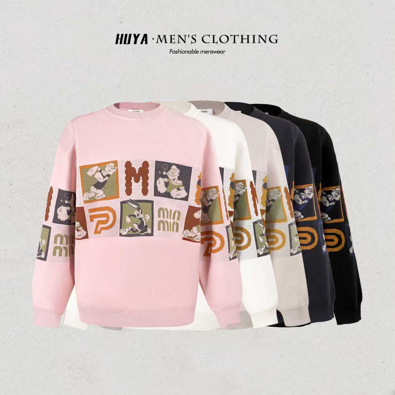 【丹丹专属】冬季卡通大力水手印花字母款情侣百搭休闲针织毛衣9932