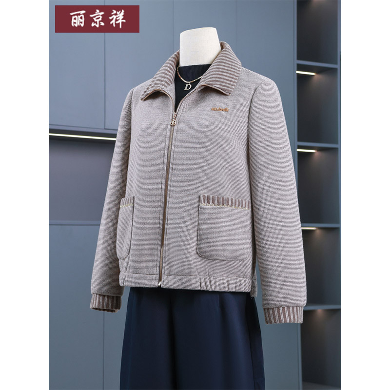 2025新款时尚妈妈秋装翻领短款外套洋气中老年女装减龄夹克衫上衣