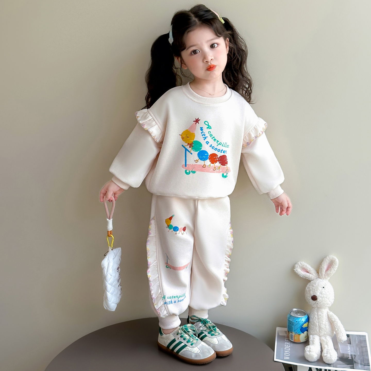 女童花边卫衣套装洋气儿童春秋季新款女宝宝休闲两件套小女孩时髦