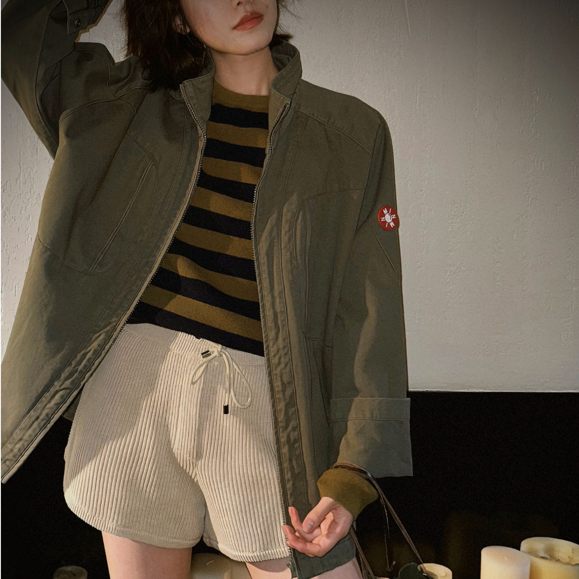 DE Mincollection灰绿牛仔服/男女同款全棉工装夹克牛仔外套40334