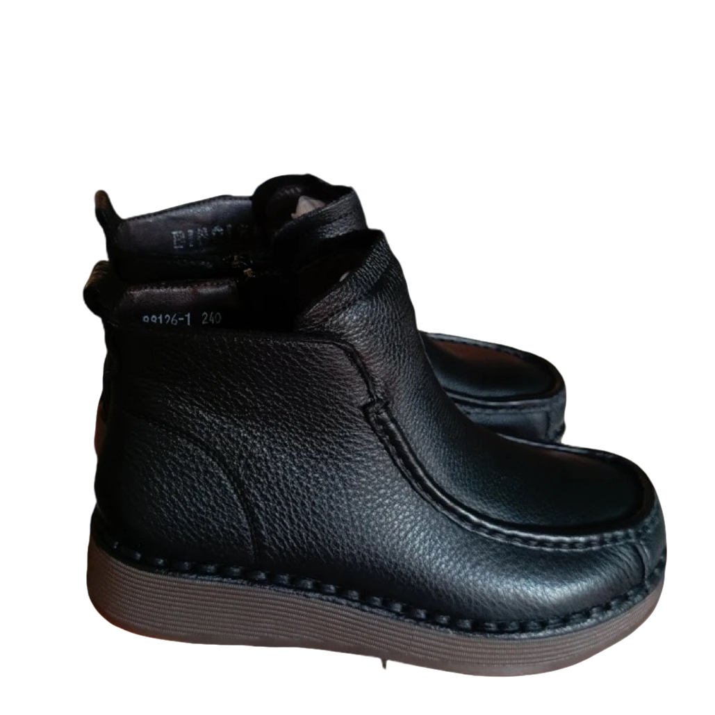 头层牛皮妈妈靴半筒靴侧拉链棉靴中老年防滑冬季保暖时尚马丁靴