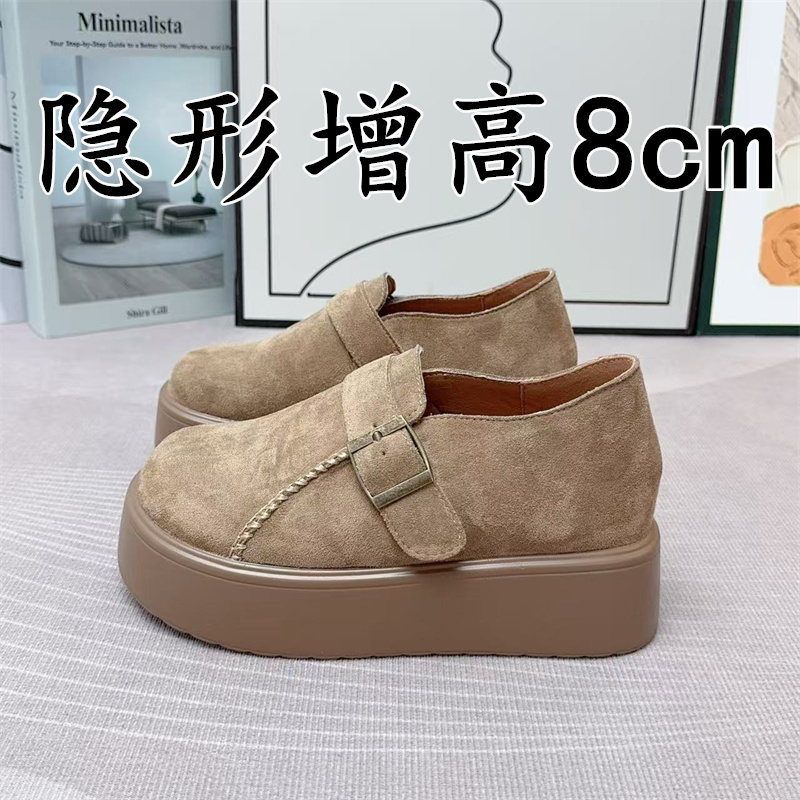 小个子厚底全包勃肯鞋女2025秋冬新款一脚蹬懒人单鞋内增高乐福鞋