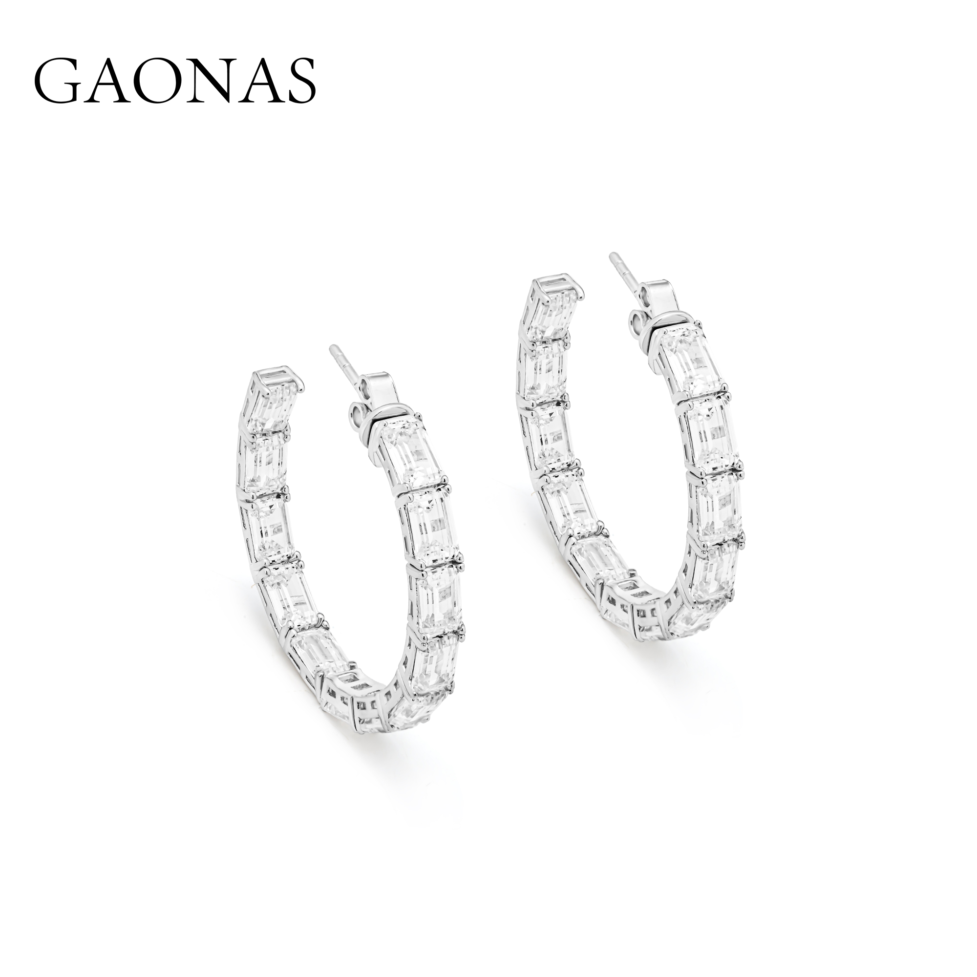 GAONAS 925银合成锆石耳饰 时尚摩登白色圈圈耳环11466EW