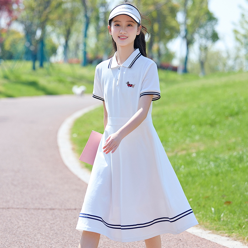 初中生连衣裙夏装2025新款少女洋气甜美polo裙子高中学生女大童装