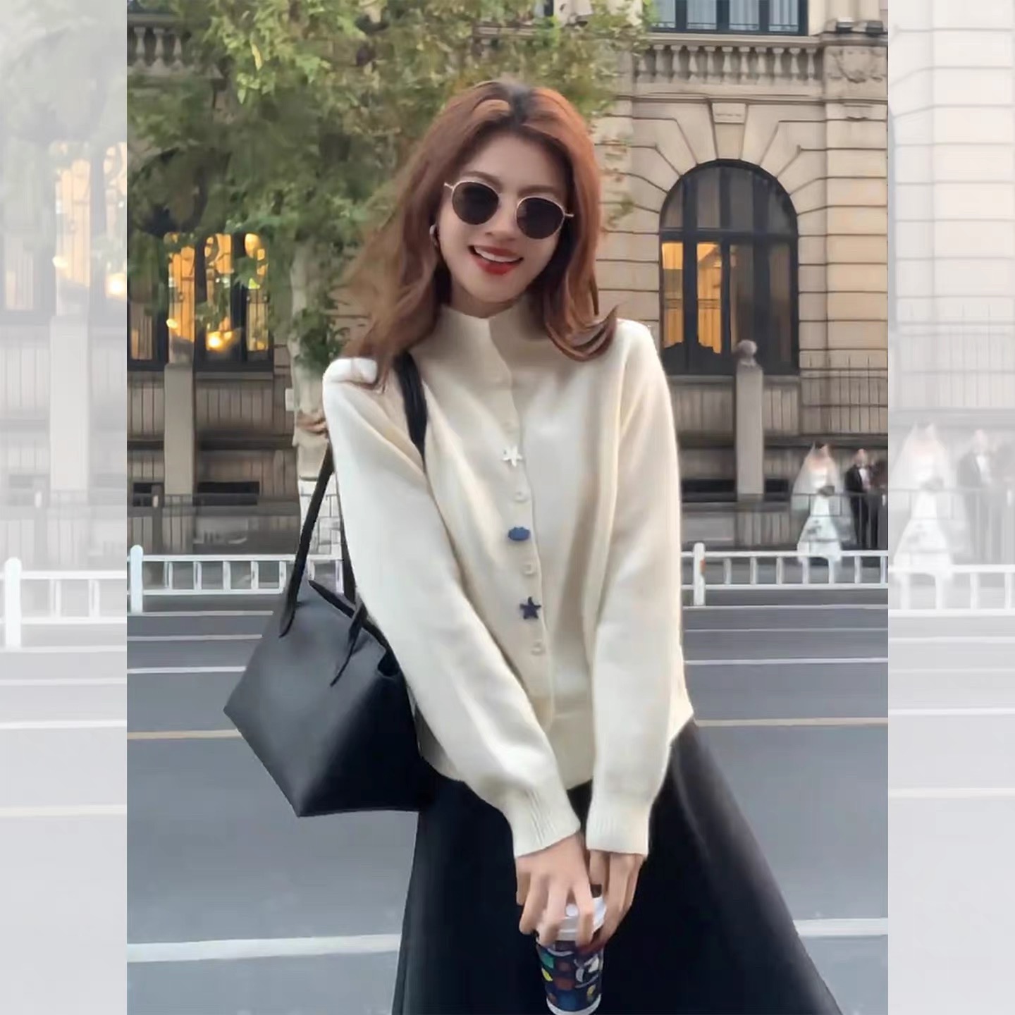 韩系漂亮半高领针织开衫女秋冬设计感毛衣外套宽松短款上衣