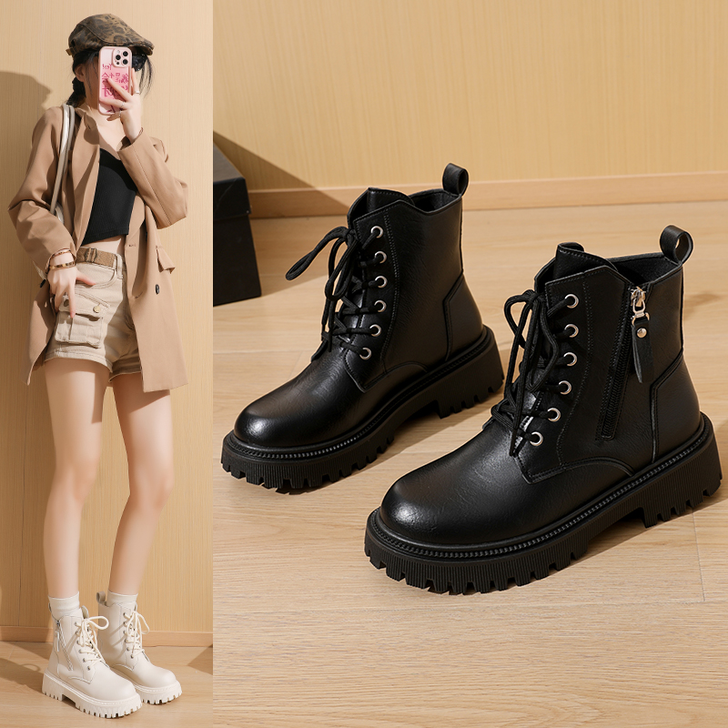 厨房黑色餐饮专用鞋冬季加绒保暖马丁靴机车鞋拉链棉鞋女工作鞋