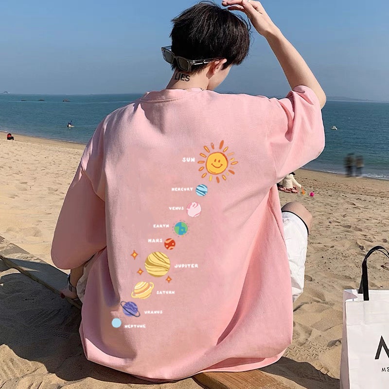 短袖t恤男生夏季纯棉宽松大码上衣美式潮流ins风设计感情侣装半袖