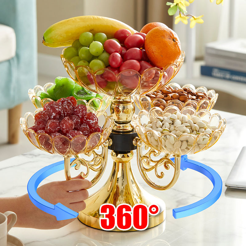 高档干果盘三层网红旋转果盘家用轻奢零食收纳盒双层果盘架亚克力