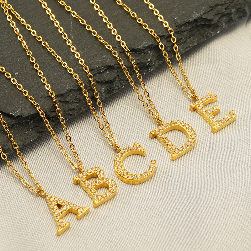 不锈钢项链新款欧美不锈钢镶钻字母项链时尚百搭ins风小众设计项