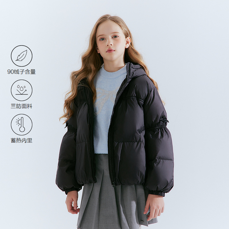 DEESHA/笛莎女童秋冬新款儿童连帽花保暖加厚苞羽绒服