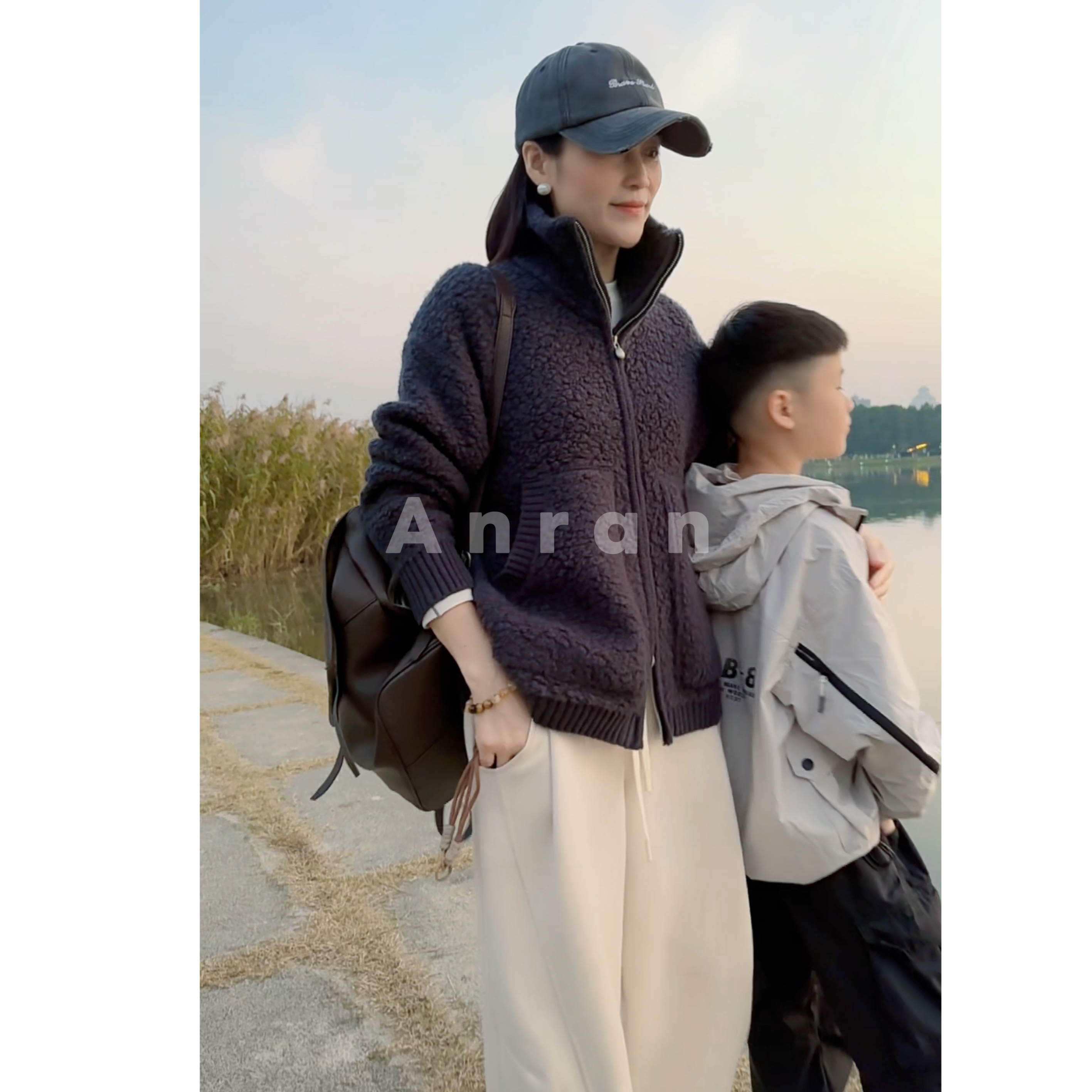 安然家 设计感圈圈纯羊毛高端系列针织拉链立领可翻领外套5505