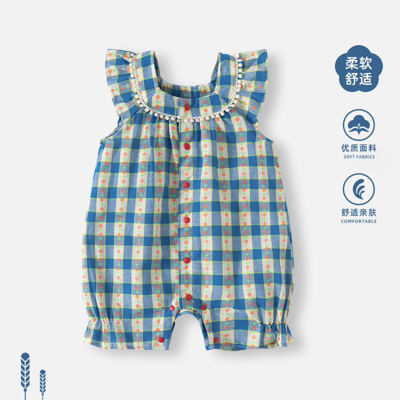 婴儿衣服夏季新款连体衣小月龄宝宝洋气吊带哈衣女童薄款外出爬服