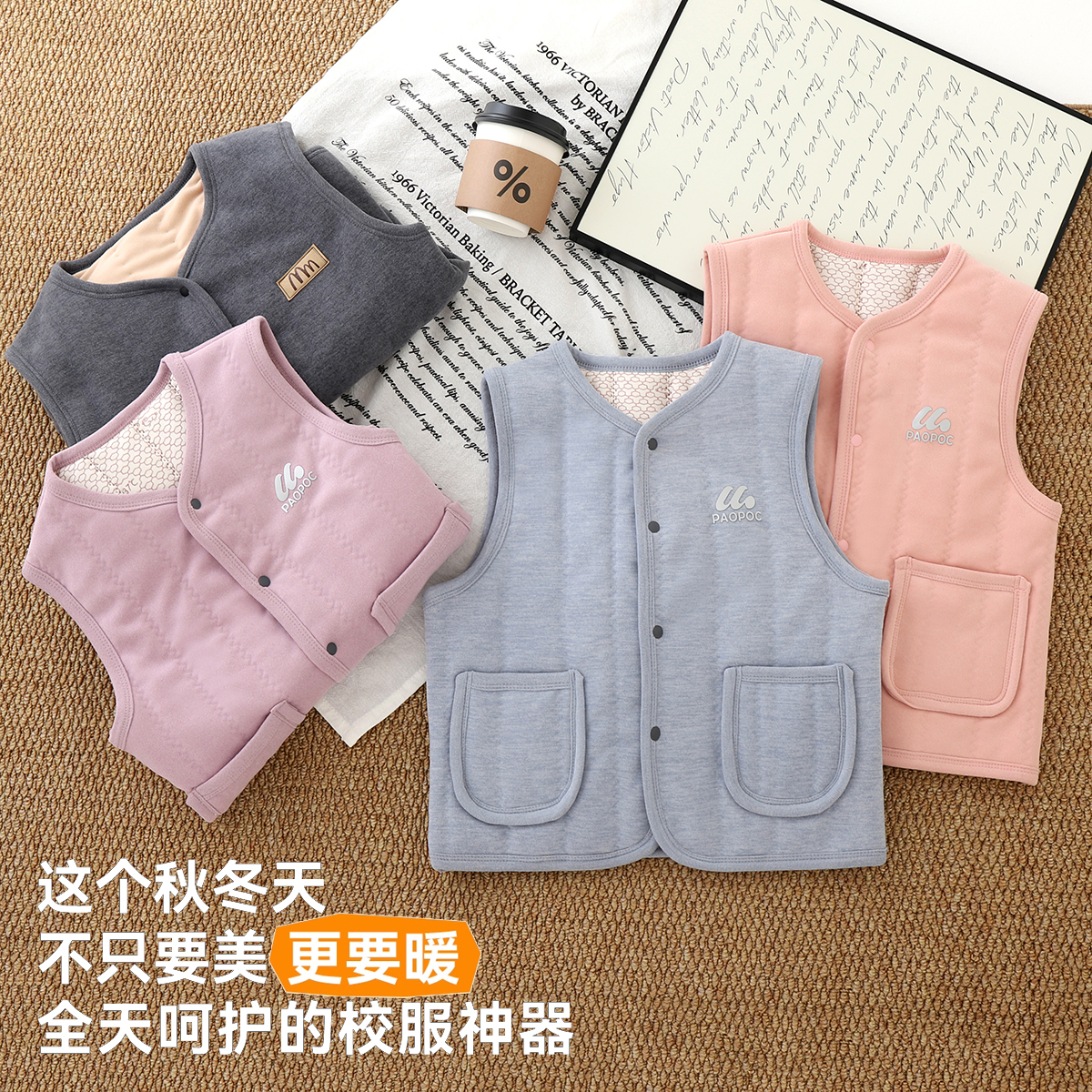 儿童加绒马甲秋冬款外穿开衫男女童加厚马甲坎肩保暖校服神器