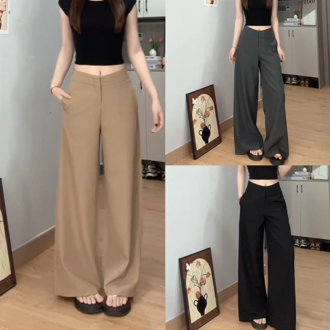 夏季时尚气质西装裤女韩系高腰简约设计感百搭宽松显瘦直筒阔腿裤
