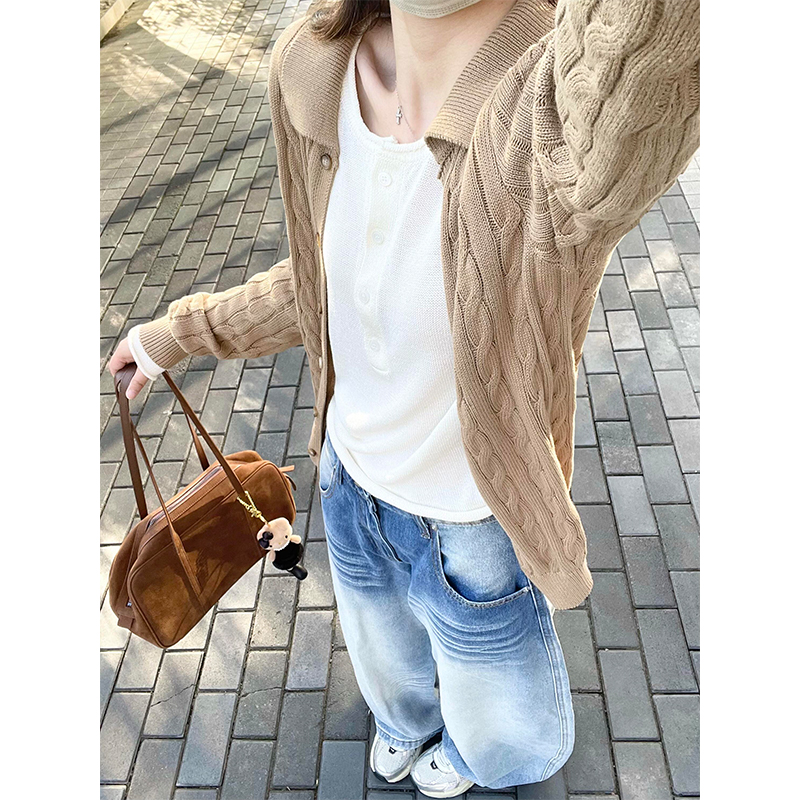 【现货次日发】韩系慵懒风高级感长袖针织开衫外套女上衣内搭打底衫