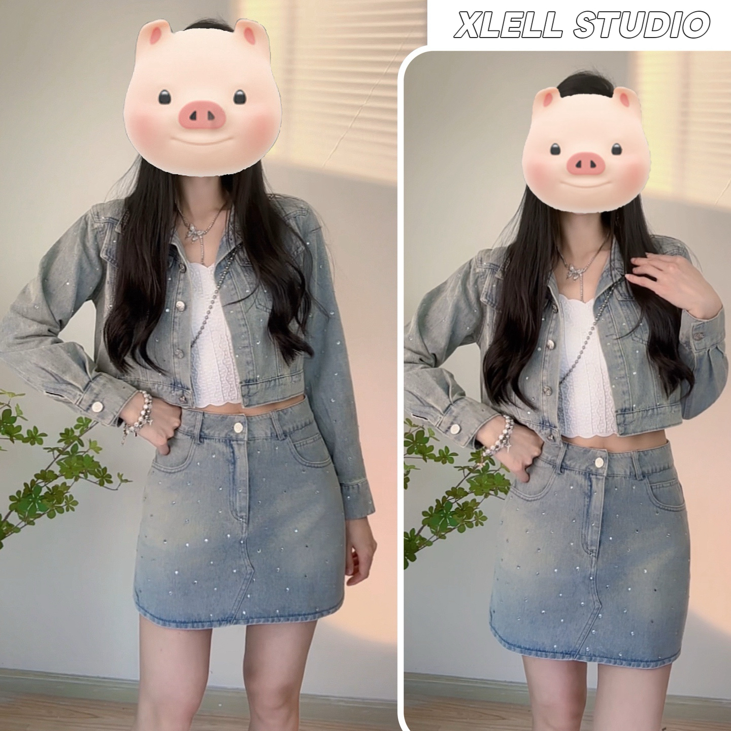 美式辣妹气质套装女2025春秋新款高端洋气烫钻牛仔穿搭一整套女装