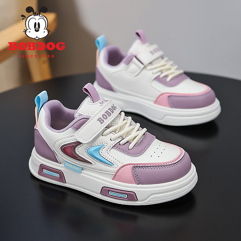 Bobdog/巴布豆女童鞋子儿童休闲板鞋春秋新款男童皮面防水运动鞋