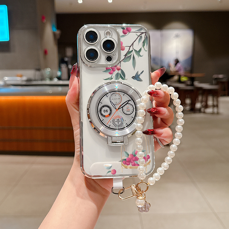 【苹果】珍珠花鸟图案适用苹果系列iphone16/15/14手机壳支架手链
