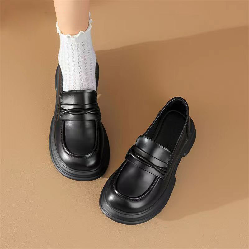 秋季乐福鞋小皮鞋女2025新款黑色英伦风单鞋百搭学院风厚底单鞋女
