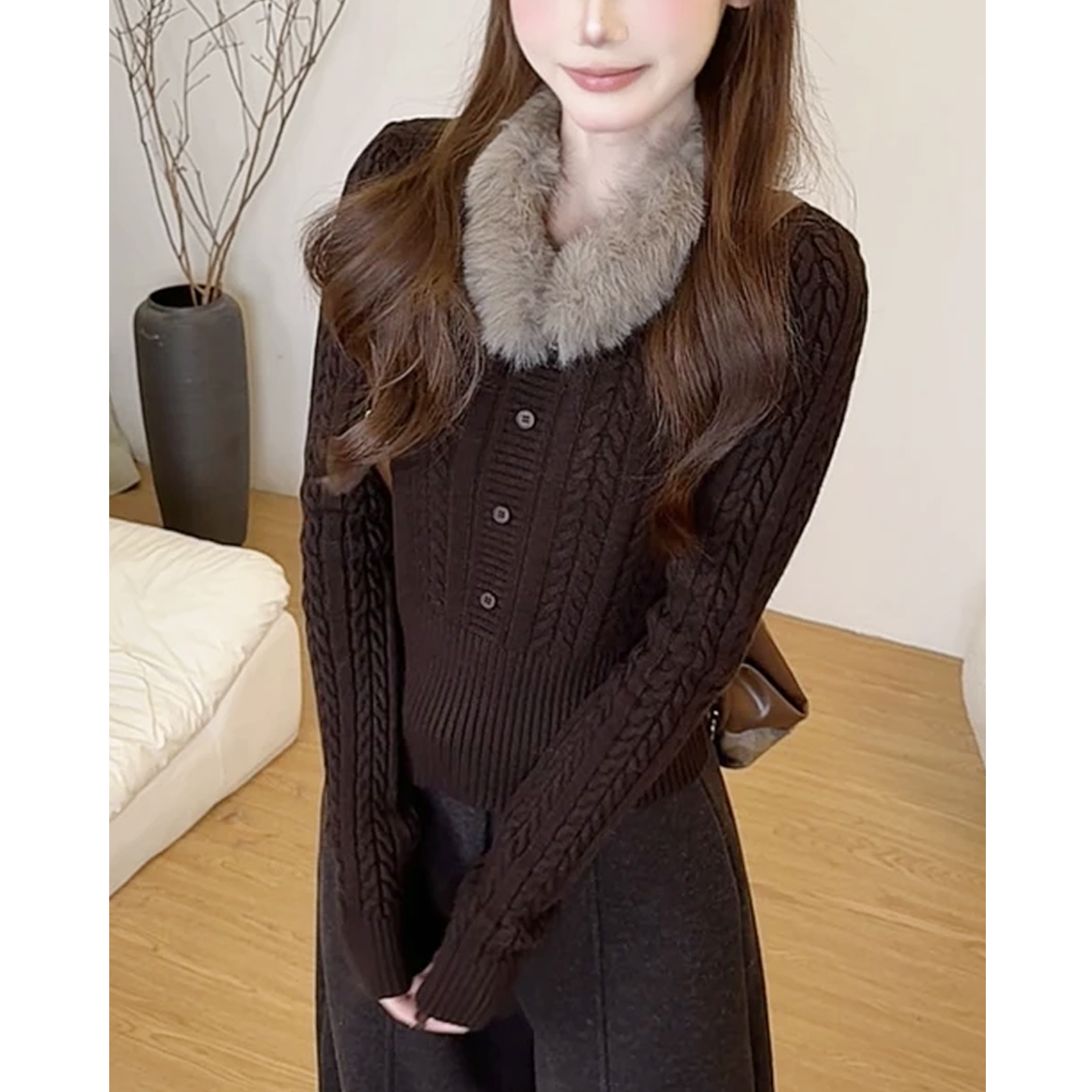 麻花毛领内搭针织衫女秋冬2025新款超好看内搭打底衫长袖修身上衣