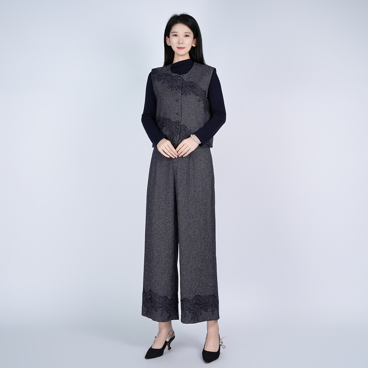 浒城古娘秋季气质舒适纯色显瘦时尚女套装WH05007228+WK05007228